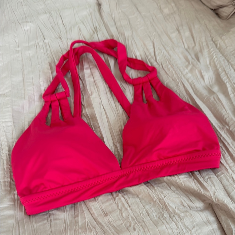 NWOT BECCA Pink Halter Bikini Top with Strappy Design